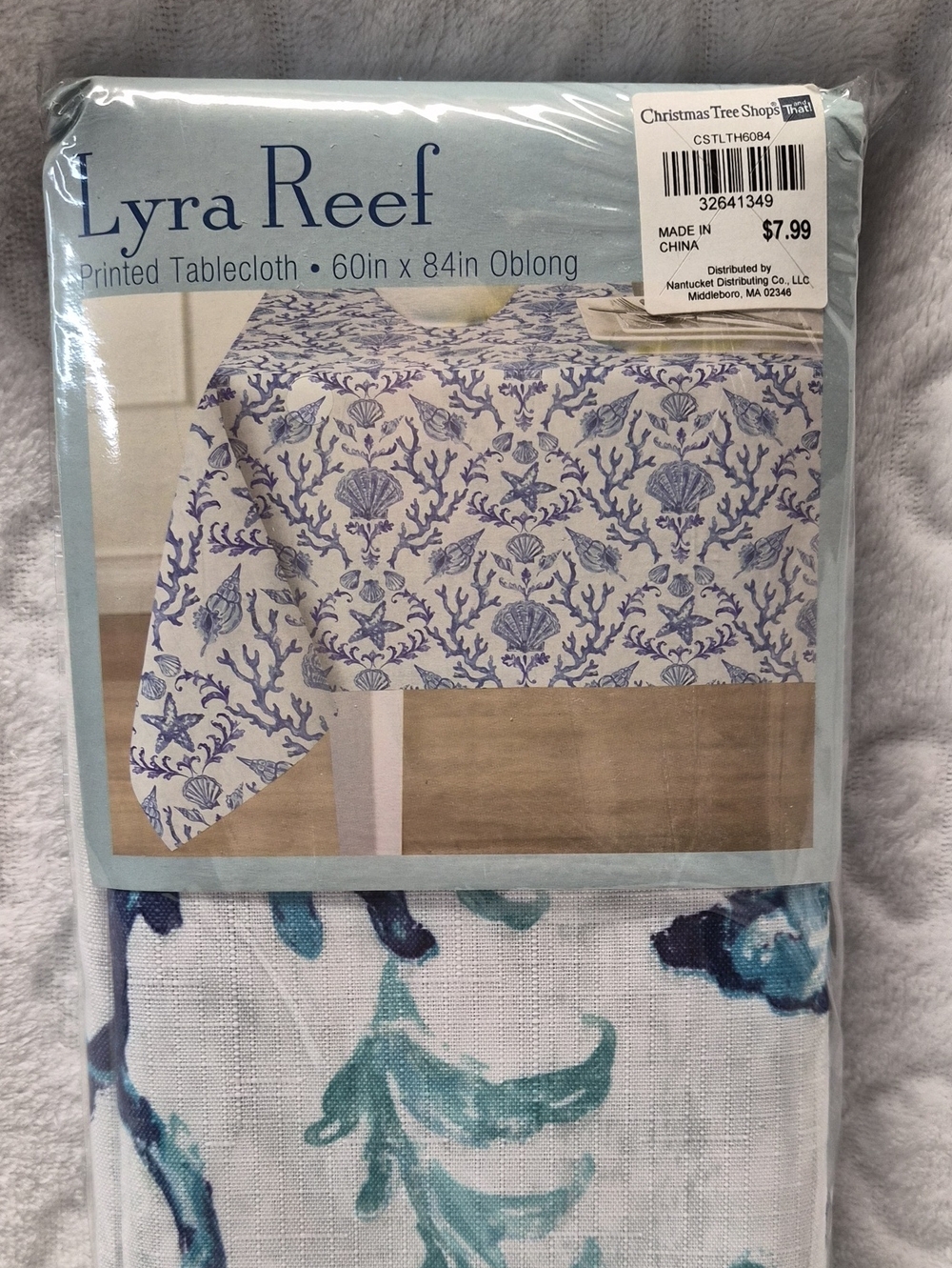 Printed Tablecloth - Blue on White - 60 x 84 in Oblong
